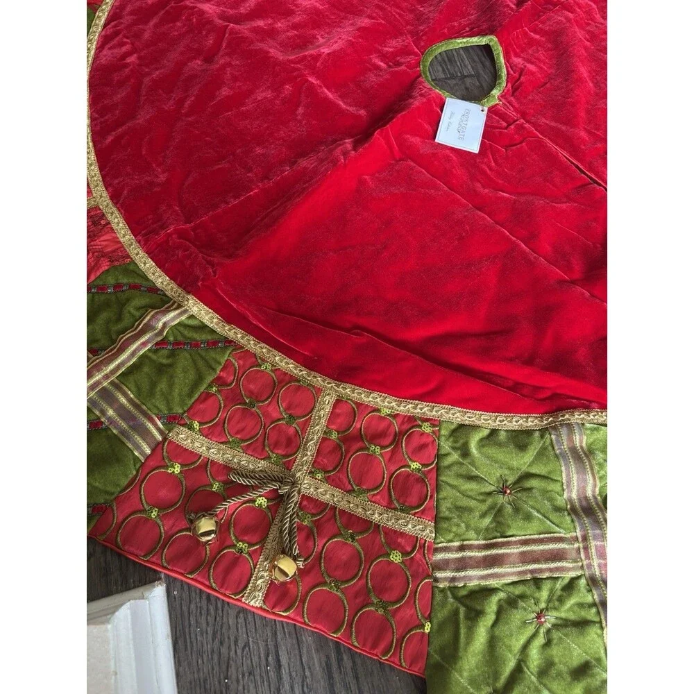 Frontgate Holiday Collection Christmas Tree Skirt Luxury Beads Gifts Bells  6'